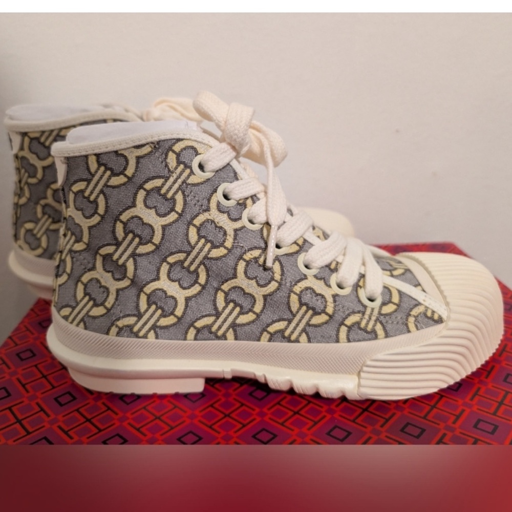 NWT Tory Burch Buddy Cap Toe Canvas Off White High Top Sneakers/Duck Shoes - Picture 2 of 13